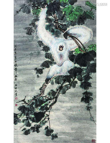 田世光 1916～1999 猿啼幽谷  立轴  设色纸本