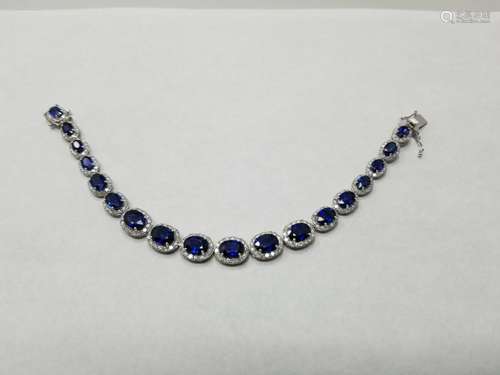 14K White Gold Sapphire & Diamond Bracelet