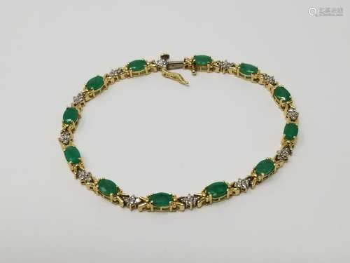 14K Gold Emerald and Diamond Tennis Bracelet