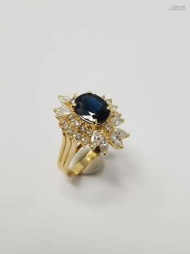 14K Gold Sapphire & Diamond Ring