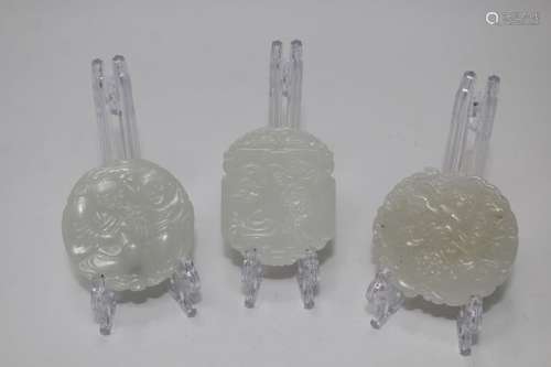 (3) Chinese Carved White Jade Pendants.