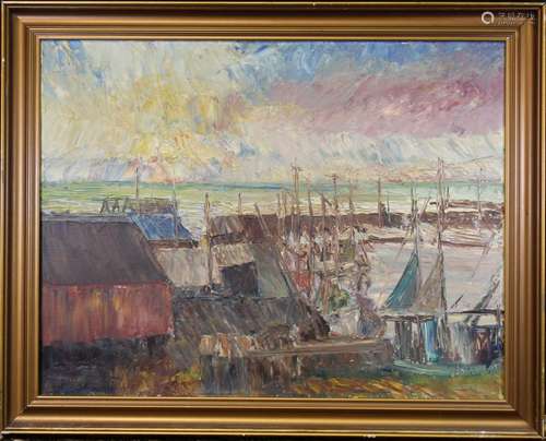 Signed, 20th C. Impressionist Harbor Scene