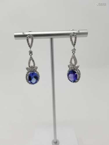 14K White Gold Tanzanite & Diamond Earrings