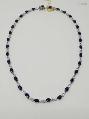 14K White Gold Sapphire & Diamond Necklace