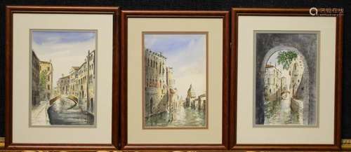 (3) Italian Watercolors of Venice Canal