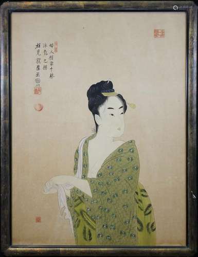 Signed, Japanese WC/Gouache 19th C Woman