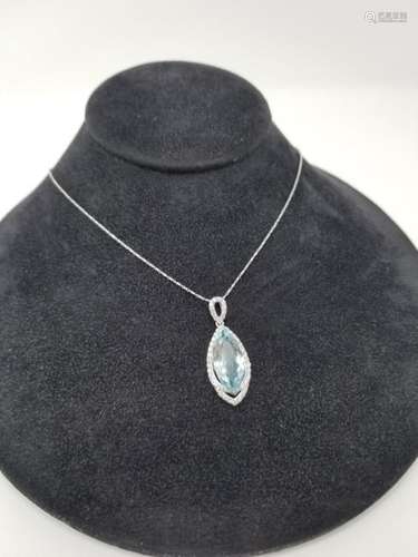 14K White Gold Aquamarine & Diamond Necklace