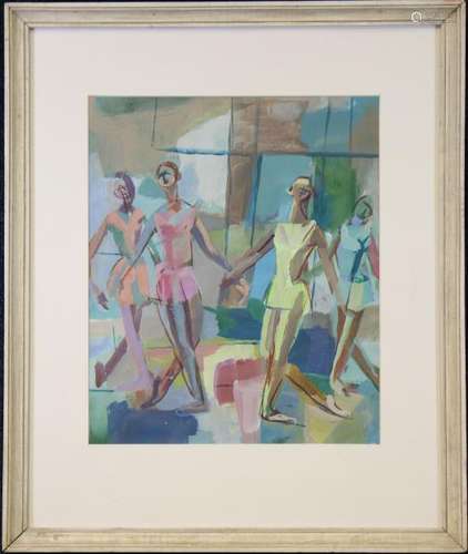 20th C. Mixed Media Painting of Ballerinas