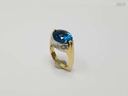 14K Blue Topaz & Diamond Ring