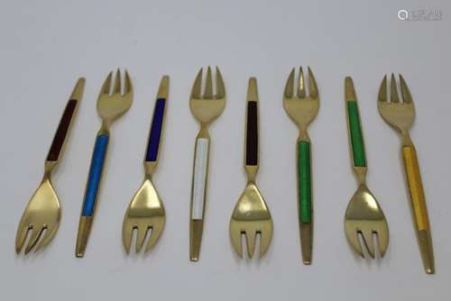 (8) MEKA Denmark Sterling Enameled Forks