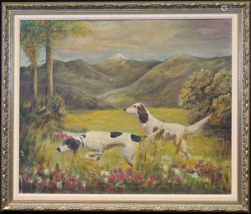 American School, Hounds in a Landscape. Signed