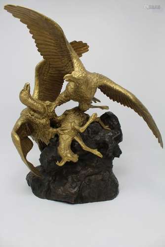 Fratin, Gilt Bronze Eagles Fighting Chamois