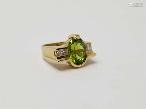 14K Gold Tourmaline & Diamond Ring