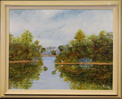 Vintage Florida River Painting, Signed