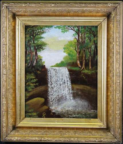 American School, Monogrammed Waterfall Scene