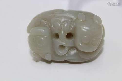 Chinese, Carved Pale Jade Animal Pendant