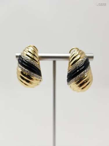 14K Gold, Enamel & Diamond Earrings