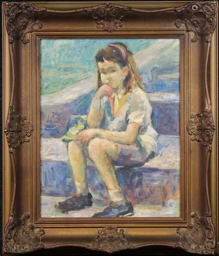 Monogrammed, American School Portrait of Girl