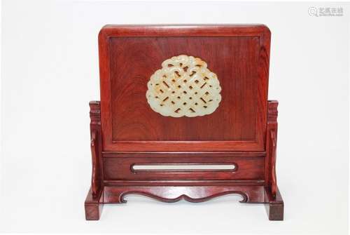 Chinese Hardwood/Carved Jade Table Screen