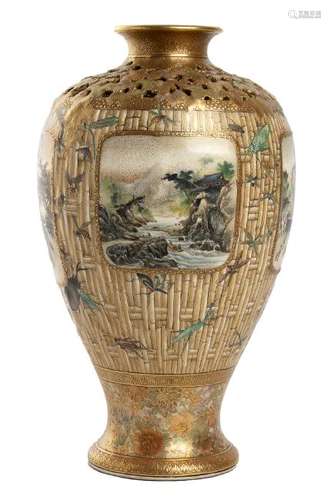 A 'SATSUMA' CERAMIC BALUSTER VASE BY KINKÅZAN SÅBEI