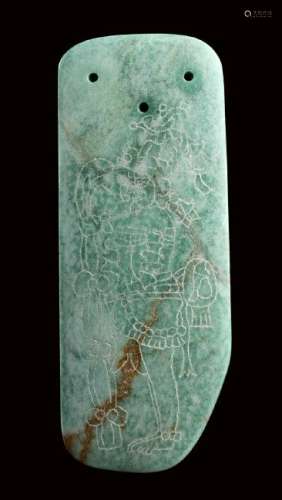 AN INCISED GREEN JADE CELT Olmec style  19,2 cm high