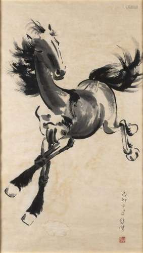 AN INK ON PAPER PAINTING OF A GALLOPING HORSE China,