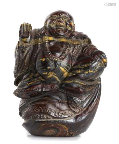 A CARVED TIGER'S EYE BUDAI China, 20th century  11 cm