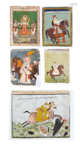 FIVE MINIATURES India, 19th century  35 x 28 cm the