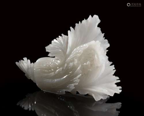 A WHITE JADE CARVING OF LEAVES China, 20th century  13