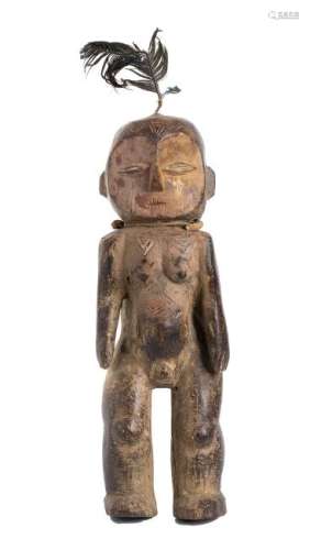 A PAINTED WOOD AND FEATHERS MAGICAL FIGURE Banda Togbo