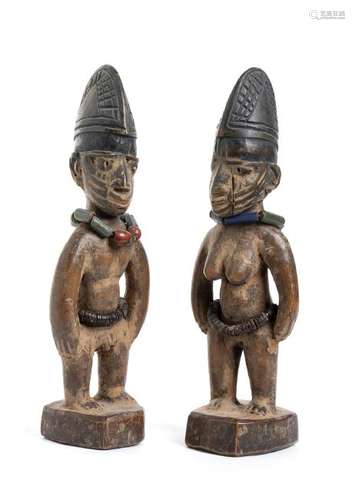 A PAIR OF PAINTED WOOD AND BEADS 'ERE IBEJI' Nigeria,