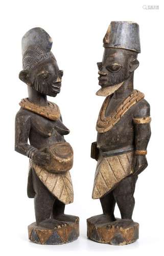 A PAIR OF WOOD FIGURES Nigeria, Yoruba  71 cm high each