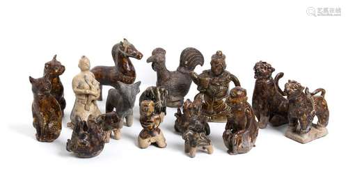 SIXTEEN GLAZED CERAMIC ZOOMORPHIC AND ANTHROPOMORPHIC