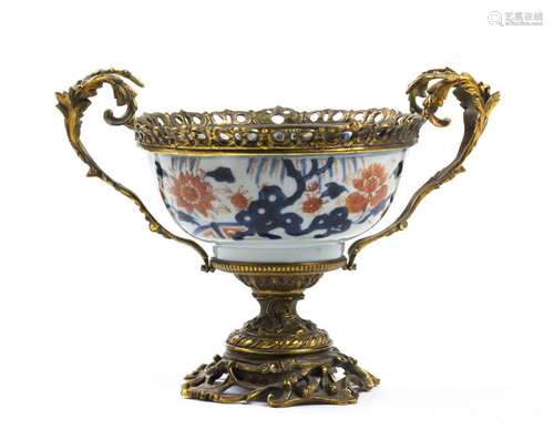 A LARGE ORMOLOU-MOUNTED CHINESE âIMARIâ BOWL  the