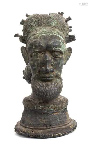 A BRONZE BEARDED MAN HEAD Cameroun, Bamun  30,5 cm high