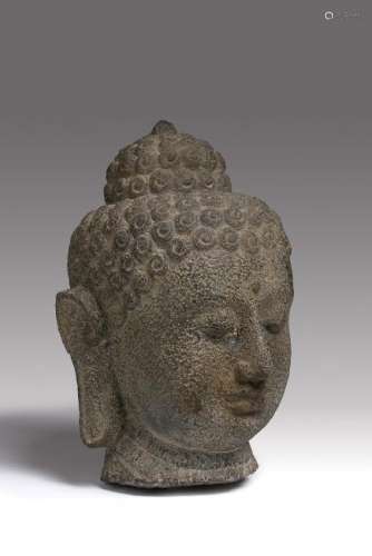 A LARGE ANDESITE HEAD OF BUDDHA Java  40 cm high  The