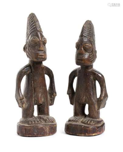 A PAIR OF WOOD 'ERE IBEJI' Nigeria, Yoruba  24 cm high