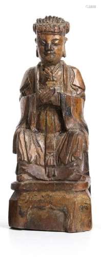 A WOOD DIGNITARY China, Qing dynasty  26,5 cm high