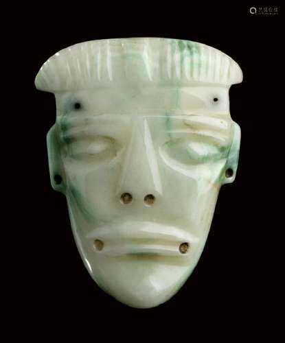 A WHITE AND GREEN JADE MASK Olmec style  11 cm high
