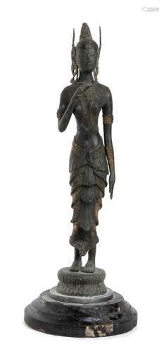 A PARTIALLY GILT BRONZE FEMALE FIGURE Thailand,