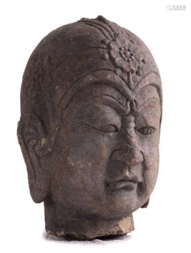 A LARGE STONE HEAD OF A LOKAPALA China, Tang dynasty