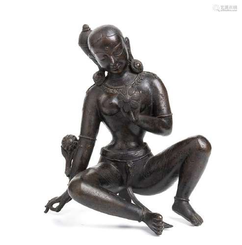 A BRONZE FIGURE OF A FEMALE DEITY India, 19th century