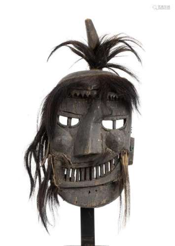 A WOOD AND HAIR MASK Borneo, Dayak  42 cm high