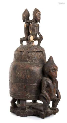 A WOOD CONTAINER AND COVER Nigeria, Yoruba (?)  54 cm