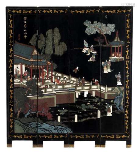 A CORMANDEL STYLE FOUR PANELS SCREEN China, 20th