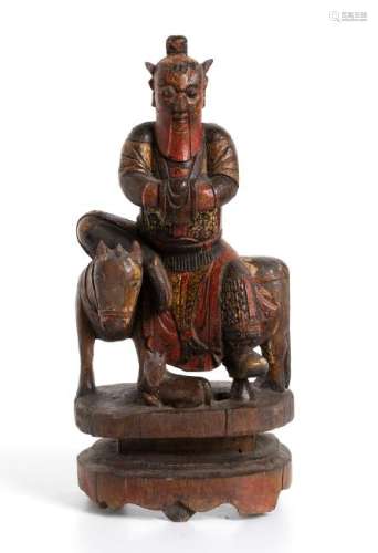 A PAINTED WOOD DOOR GOD China, Qing dynasty  38 cm high
