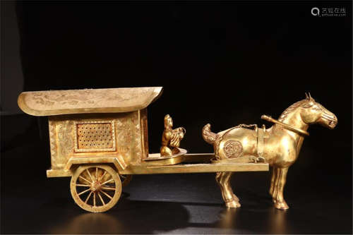 CHINESE PURE GOLD HORSE CARRIAGE QING DYNASTY