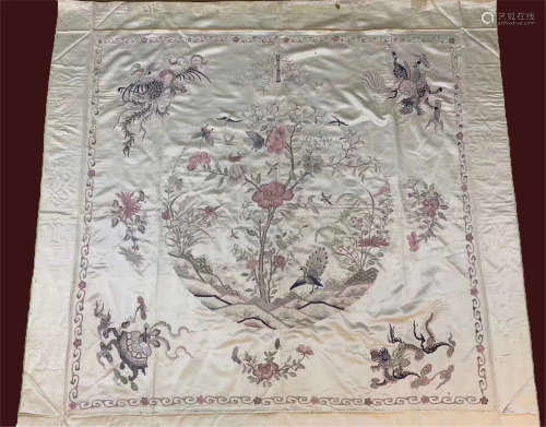 CHINESE EMBROIDERY PEACOCK AND FLOWER TAPESTRY