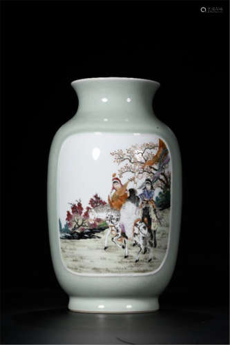 CHINESE PORCELAIN FAMILLE ROSE STORY VASE