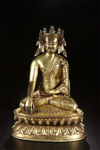 CHINESE GILT BRONZE SEATED SAYKAMUNI